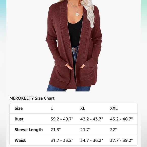 New MEROKEETY Waffle Knit Cardigan with Pockets size XL - Picture 4 of 5